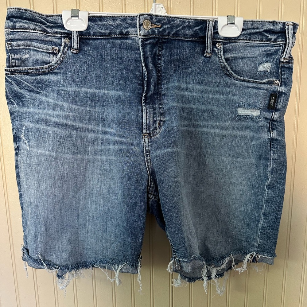 Silver plus sized Distressed Denim Shorts